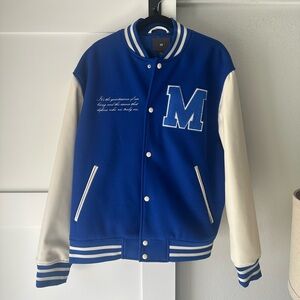 H&M Royal Blue and White Varsity Bomber Jacket